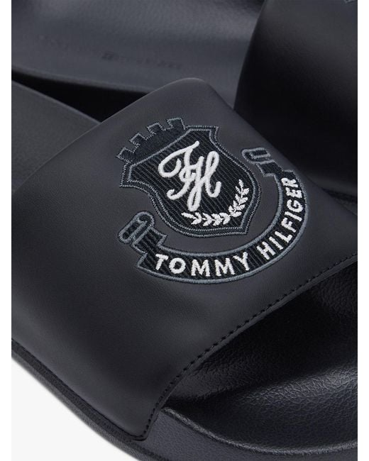 Tommy Hilfiger White Crest Appliqué Pool Slides for men