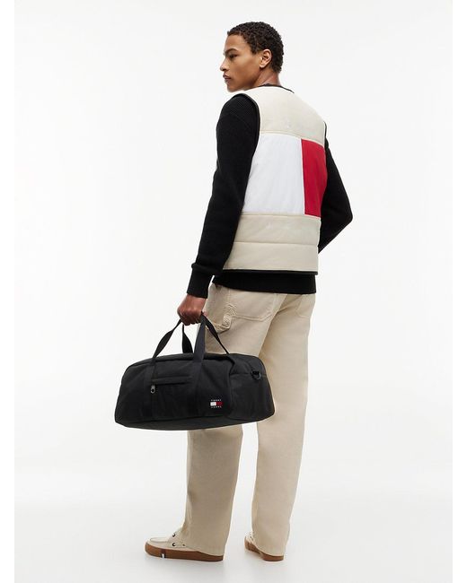 Tommy Hilfiger Black Essential Repeat Logo Textile Duffel Bag for men