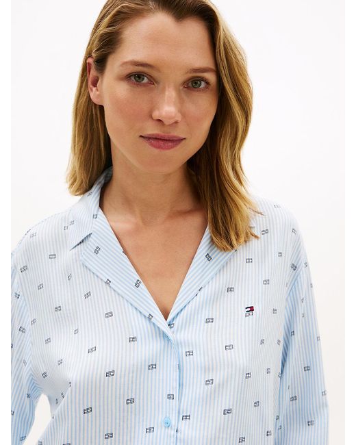 Tommy Hilfiger White Essential Print Embroidery Relaxed Pyjama Shirt