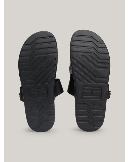 Tommy Hilfiger Black Crossover Strap Leather Sandals for men