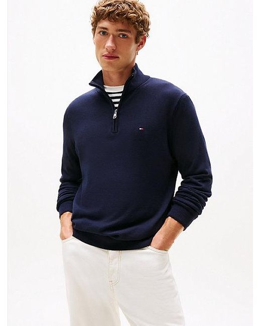 Tommy Hilfiger Trui Met Opstaande Hals En Halve Rits in het Blue voor heren