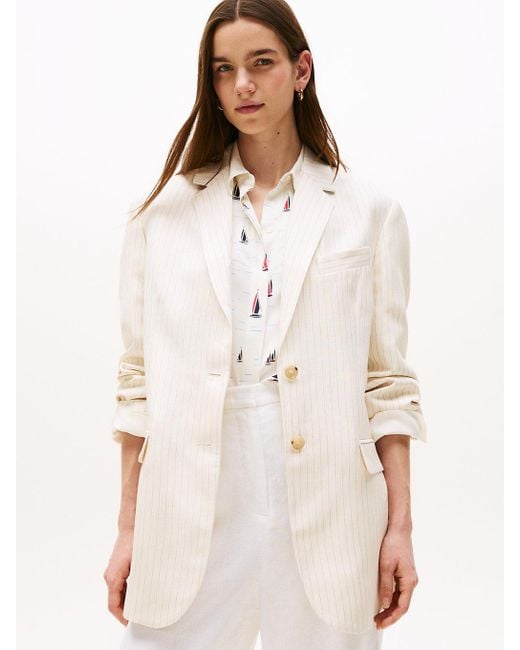 Blazer Relaxed Fit Con Motivo Gessato di Tommy Hilfiger in White