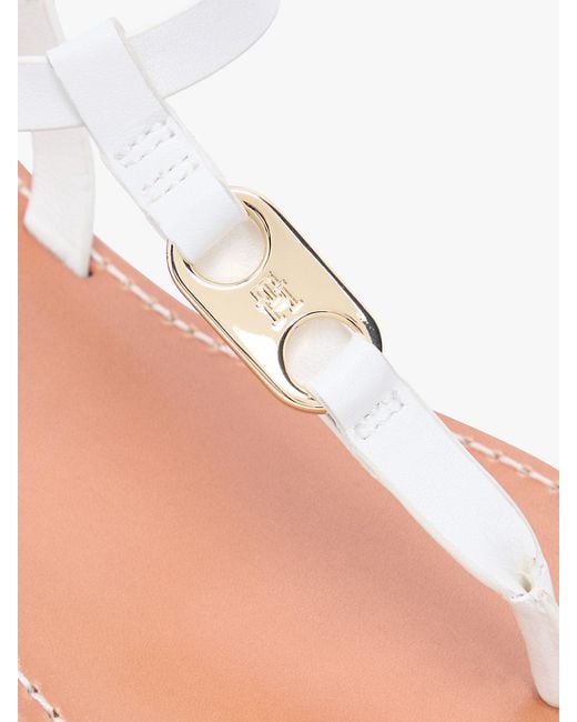 Tommy Hilfiger White Leather Th Monogram Strap Sandals