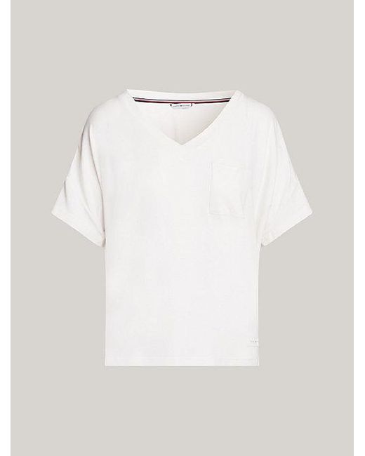 Tommy Hilfiger White TH Established Lounge-T-Shirt mit V-Ausschnitt