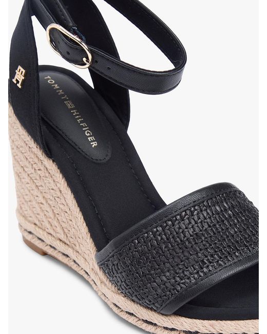 Tommy Hilfiger Black Raffia Strap High Wedge Espadrilles