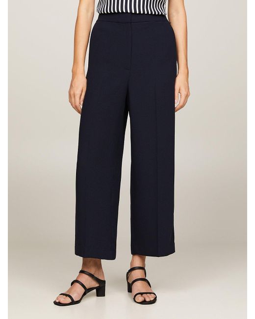 Tommy Hilfiger Blue Twill Wide Leg Cropped Trousers