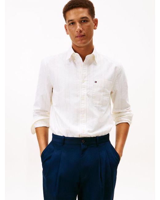 Camicia Oxford Regular Fit Con Motivo Gessato di Tommy Hilfiger in White da Uomo