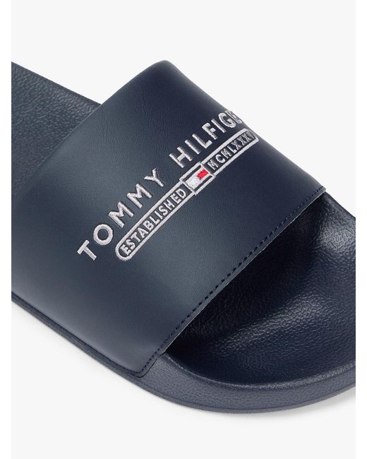 Tommy Hilfiger Blue Logo Embroidery Pool Slides for men