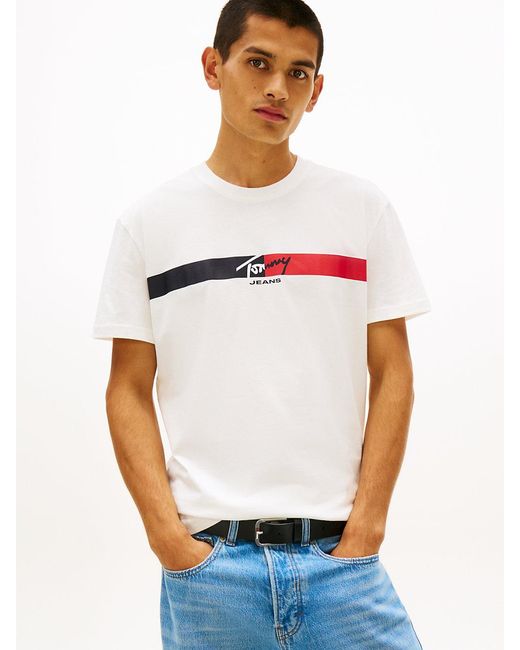 Tommy Hilfiger White Signature Logo Jersey T-Shirt for men