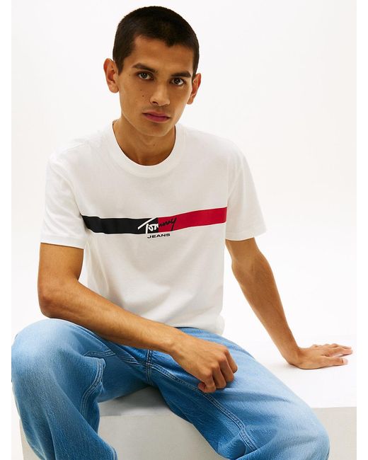 Tommy Hilfiger White Signature Logo Jersey T-Shirt for men