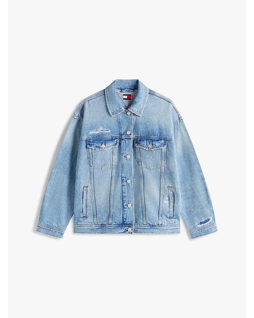 Tommy Hilfiger Blue Distressed Oversized Denim Trucker Jacket