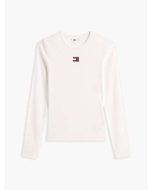 Tommy Hilfiger White Tommy Badge Slim Long Sleeve T-Shirt