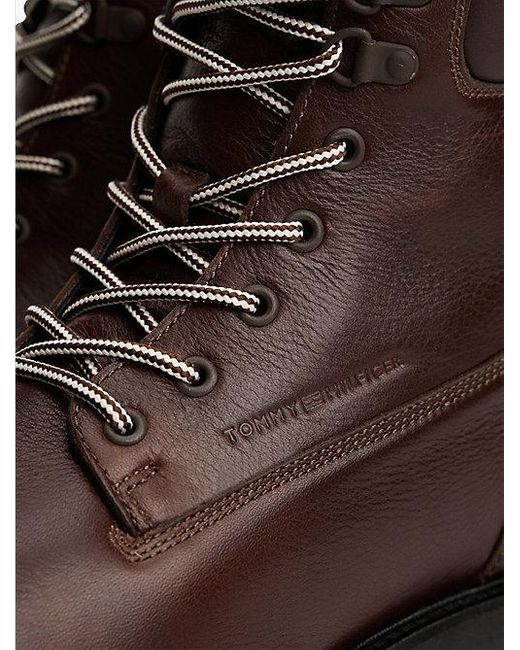 Tommy Hilfiger Leren Veterboots Met Profielzool in het Brown voor heren
