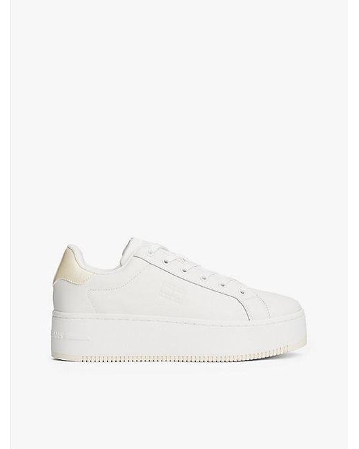 Zapatillas De Plataforma Dentada Con Piel Tommy Hilfiger de color White