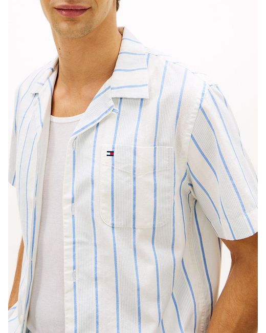 Tommy Hilfiger White Regular Fit Cuban Collar Short Sleeve Shirt for men