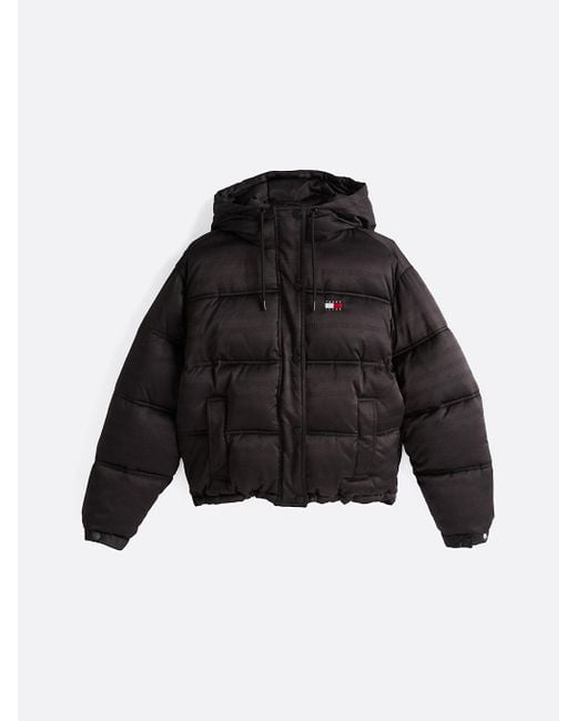 Tommy Hilfiger Black Logo Print Hooded Puffer Jacket