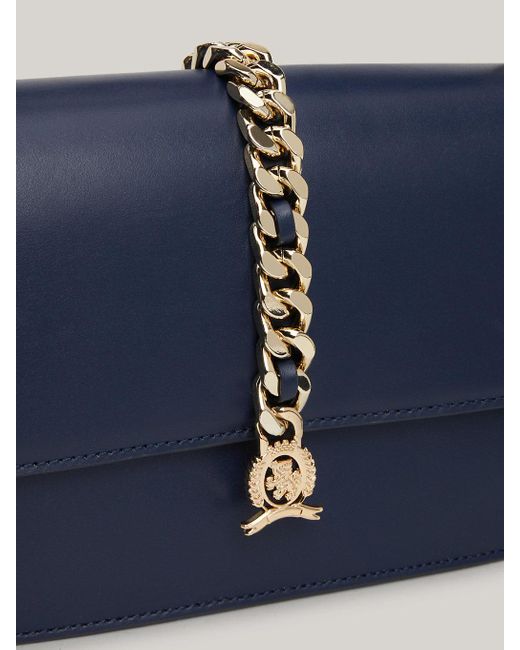 Tommy Hilfiger Blue Th Monogram Chain Leather Crossover Bag