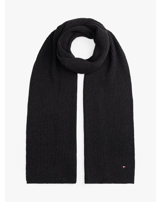 Tommy Hilfiger Gray Hilfiger Flag Embroidery Ribbed Scarf for men