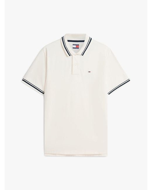 Tommy Hilfiger White Tommy Flag Regular Fit Tipped Polo Shirt for men