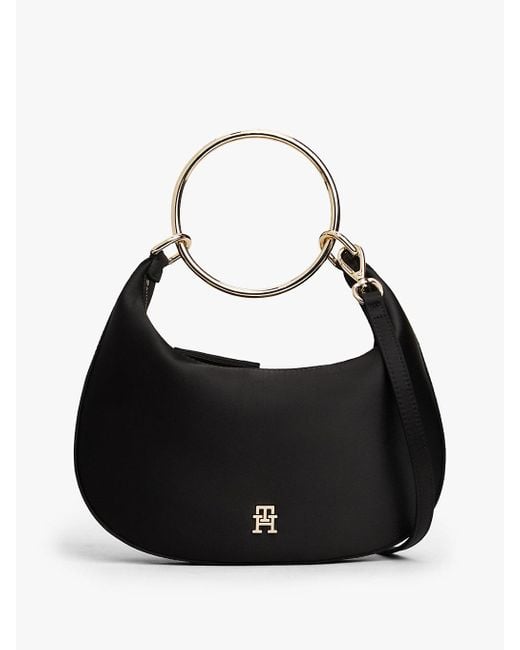 Tommy Hilfiger Black Satin Bracelet Handle Hobo Bag