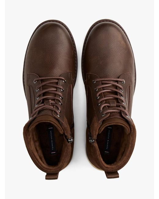 Bottes En Cuir Crantées À Lacets Tommy Hilfiger pour homme en coloris Brown