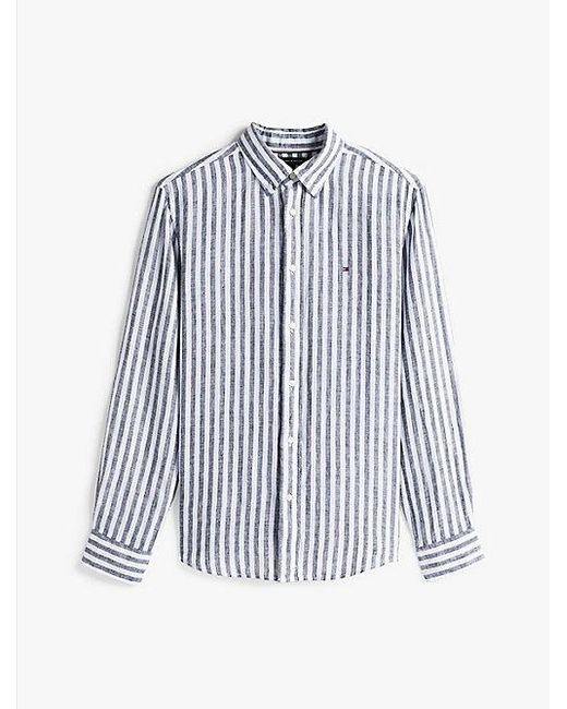 Tommy Hilfiger Regular Fit Gestreept Linnen Overhemd in het White voor heren