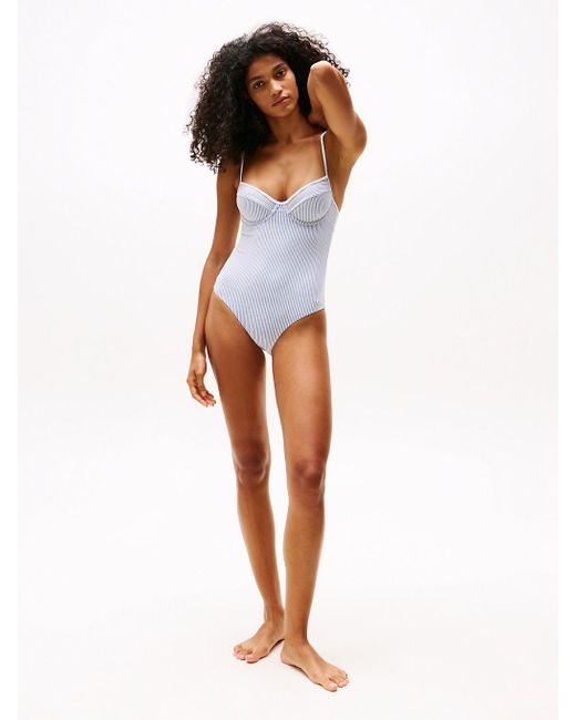 Tommy Hilfiger White Textured Demi Cup Swimsuit