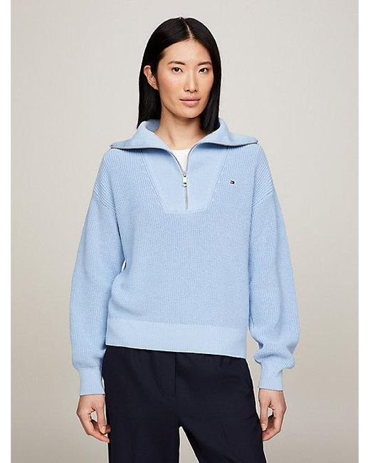 Tommy Hilfiger Blue Relaxed Fit Pullover mit Perlfangmuster