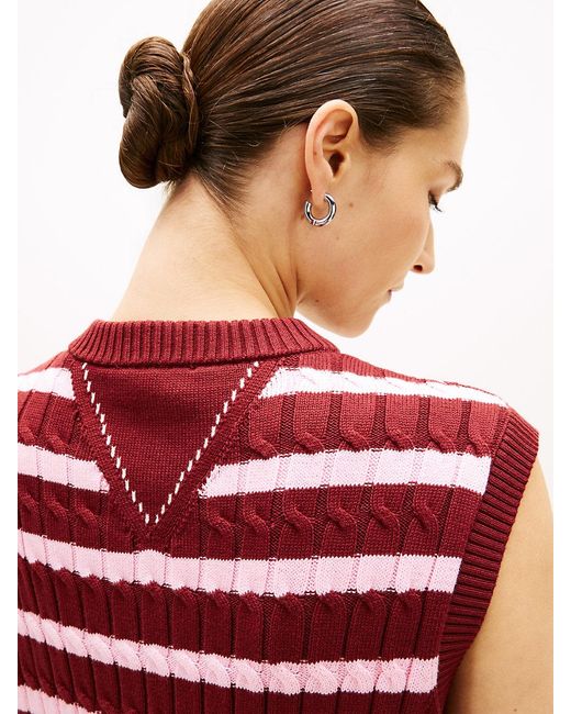 Tommy Hilfiger Red Cable Knit V-Neck Sweater Vest