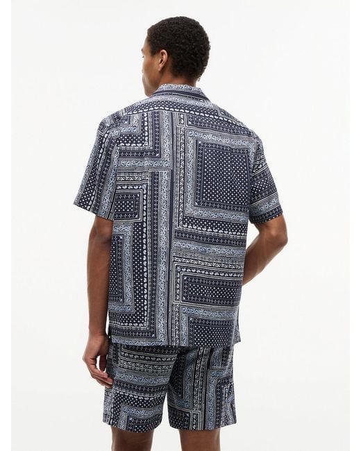 Tommy Hilfiger Blue Relaxed Fit Bandana Print Short Sleeve Shirt for men