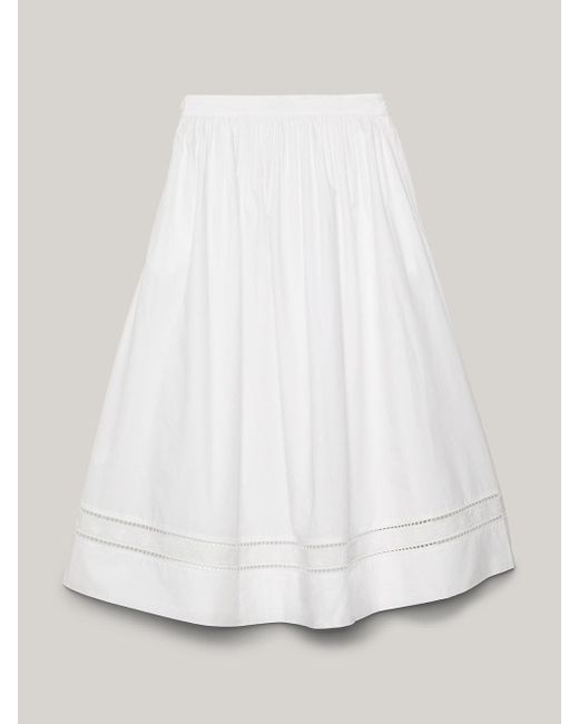 Tommy Hilfiger White Th Monogram Broderie Anglaise Midi Skirt