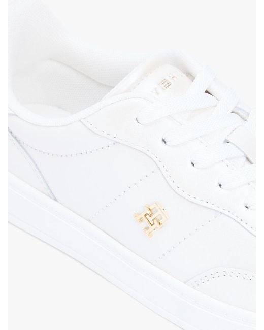 Tommy Hilfiger White Th Monogram Metallic Trainers With Leather
