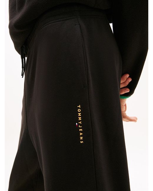 Tommy Hilfiger Black Linear Logo Fleece Drawstring Joggers for men