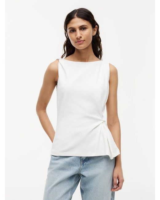 Tommy Hilfiger White Twist Boat Neck Sleeveless Top