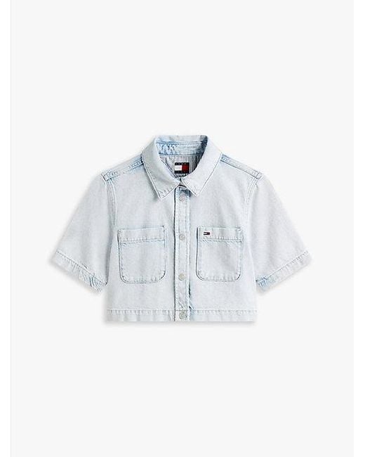 Tommy Hilfiger White Relaxed Cropped Fit Hemd Aus Leichtem Denim