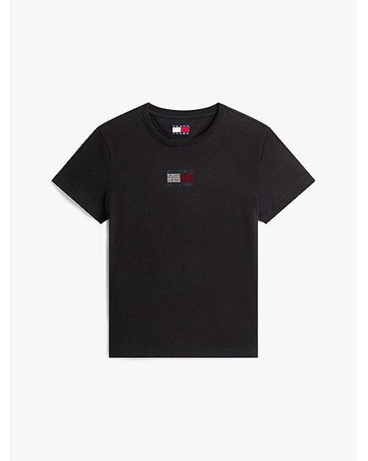 Camiseta De Cuello Redondo Con Logo Tommy Hilfiger de color Black