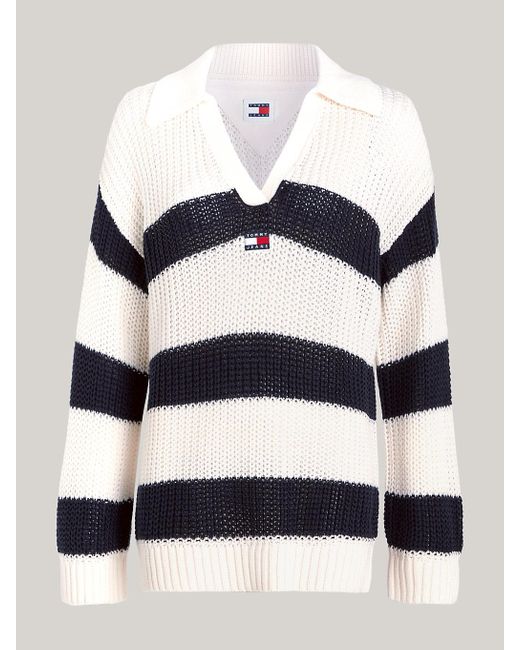 Tommy Hilfiger Blue Relaxed Badge Rugby Stripe Jumper