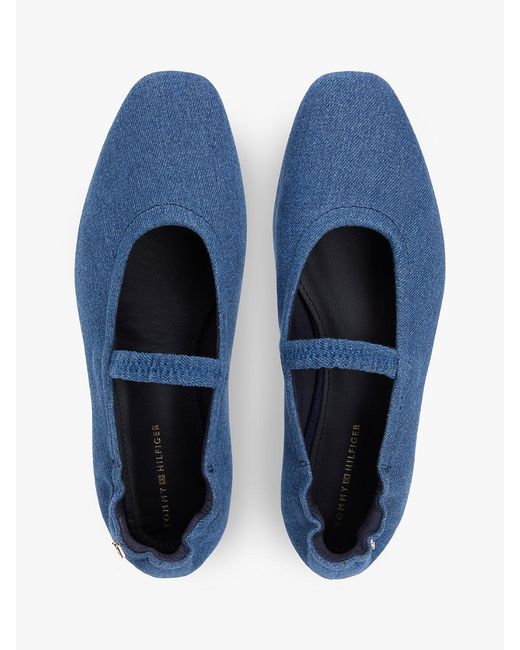 Tommy Hilfiger Blue Canvas Elasticated Strap Ballerinas