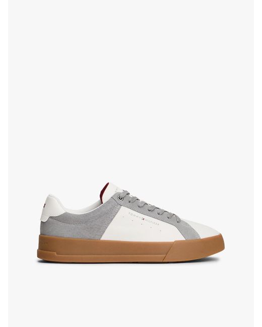 Tommy Hilfiger White Mixed Texture Leather Court Trainers for men
