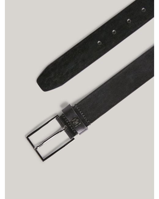 Tommy Hilfiger Black Leather Th Monogram Square Buckle Belt for men