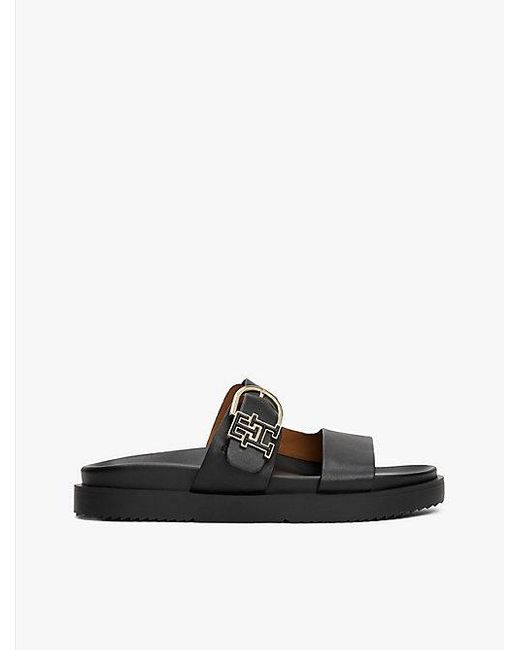 Tommy Hilfiger Leren Sandaal Met Profielzool En Th-Monogram in het White