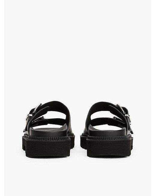Tommy Hilfiger Leren Sandaal Met Dubbele Band En Profielzool in het Black