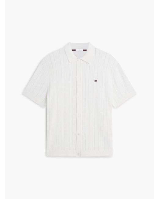 Tommy Hilfiger White Relaxed Pointelle Short Sleeve Shirt With Linen for men