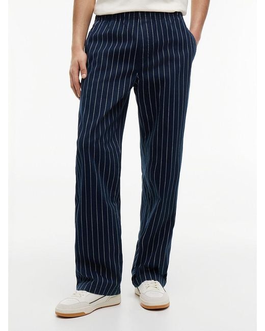 Tommy Hilfiger Blue Jaimie Relaxed Pinstripe Twill Trousers for men