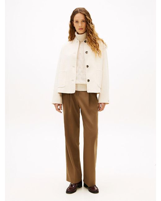 Tommy Hilfiger White Double-Faced Wool Blend Bomber Jacket