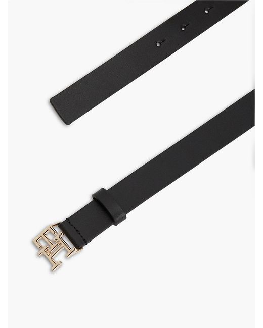 Tommy Hilfiger Black Th Monogram Leather Plaque Buckle Belt