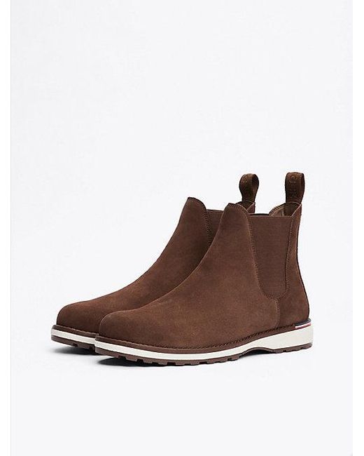 Tommy Hilfiger Suède Chelsea Boot Met Profielzool in het Brown voor heren