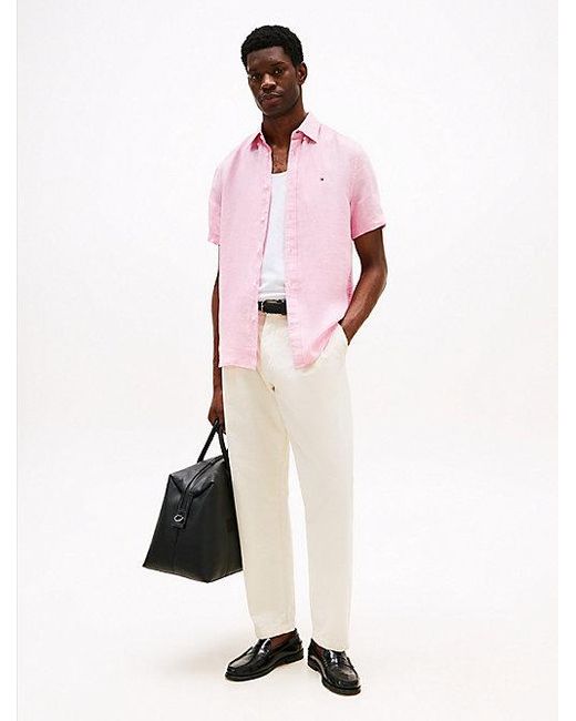 Tommy Hilfiger Gewaschenes Hemd Aus Reinem Leinen in Pink für Herren