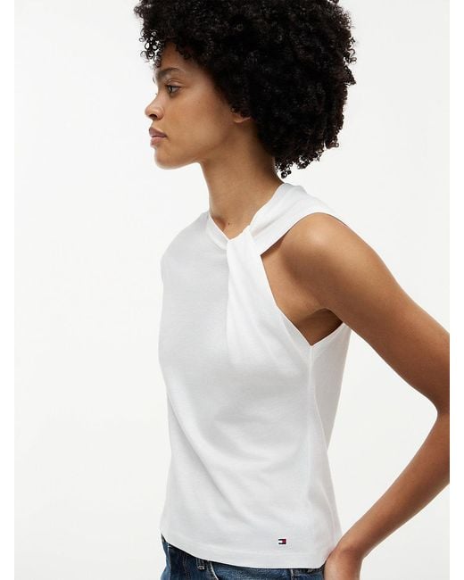 Tommy Hilfiger White Knot Textured Jersey Sleeveless Top