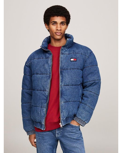 Tommy Hilfiger Blue Logo Denim Puffer Jacket for men